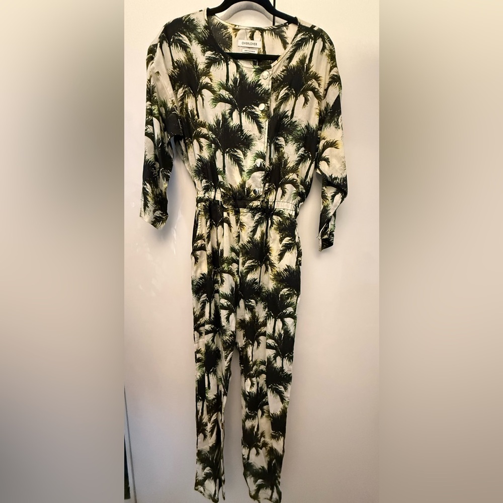 NWOT Overlover Pacific Linen Tropical Print Palm tree Hawaiian Jumpsuit XS
